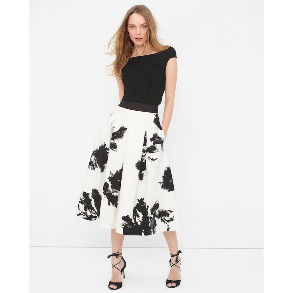 White House Black Market Floral Print Full Skirt
